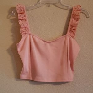 Light pink sweetheart neckline crop top.
